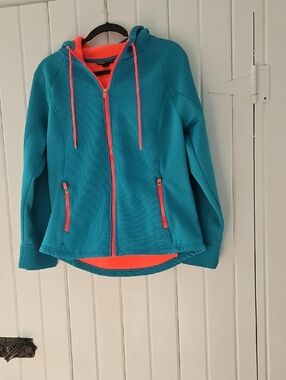 Swiss Tech Teal Hoodie Jacket with Coral Accents